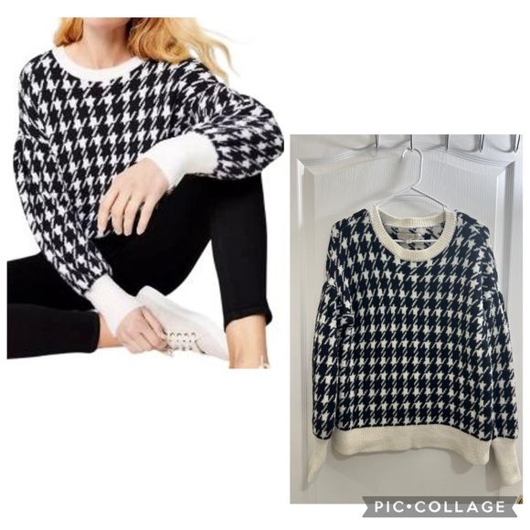 LOFT Black and White Houndstooth Sweater size M - Picture 1 of 11